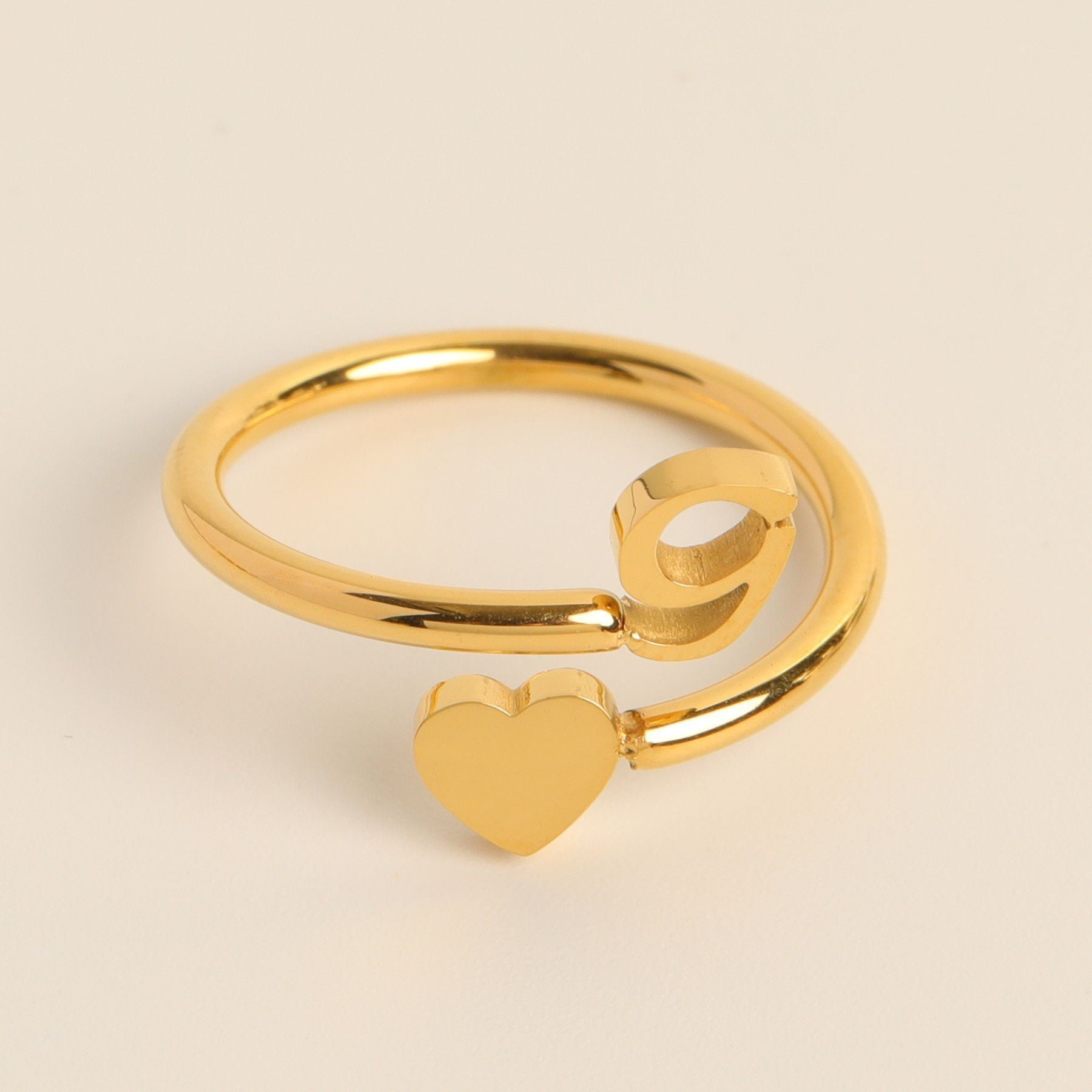 Personalized Initial Heart Ring - Adjustable