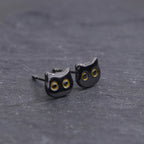 Black Cat Stud Earrings in Sterling Silver, Black Rhodium Coated Cat Earrings, Cute Cat Earrings, Silver Cat Earrings, Nature Inspired