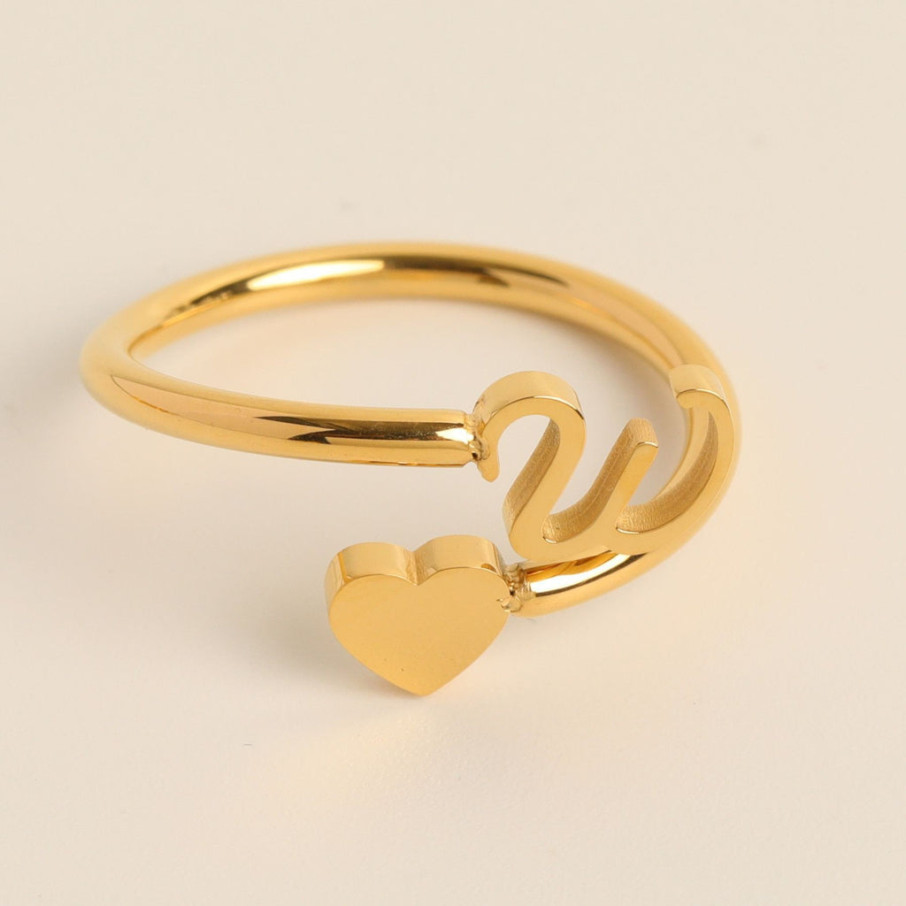 Personalized Initial Heart Ring - Adjustable