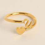 Personalized Initial Heart Ring - Adjustable