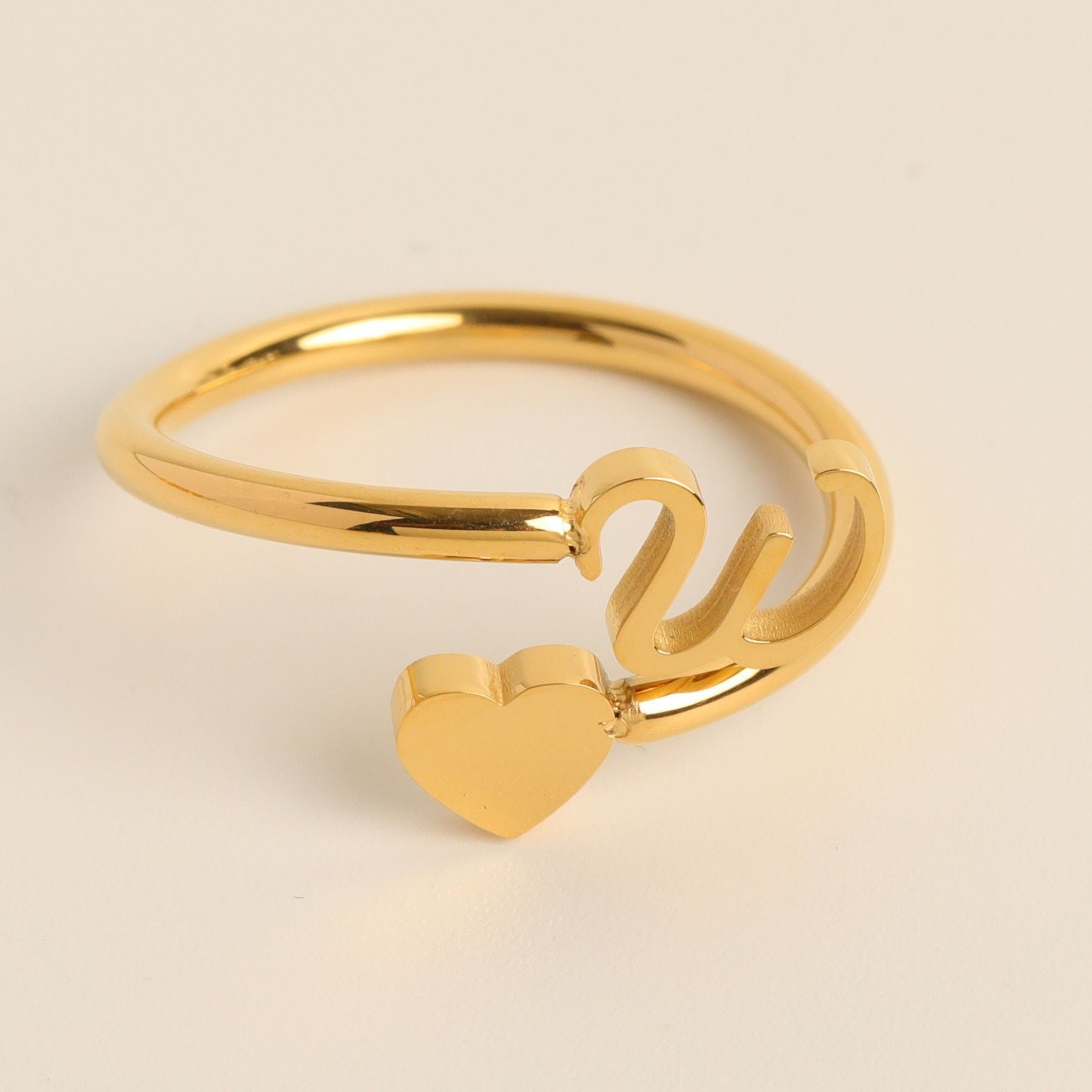Personalized Initial Heart Ring - Adjustable