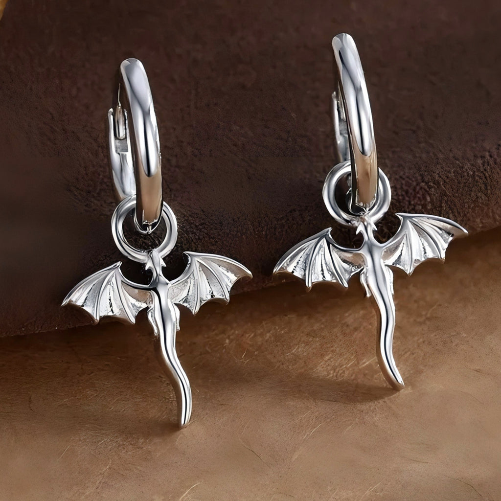 Tiny Dragon Huggie Hoop in Sterling Silver, Silver or Gold or Rose Gold, Dagon Dangle Hoop Earrings, Detachable and Interchangeable