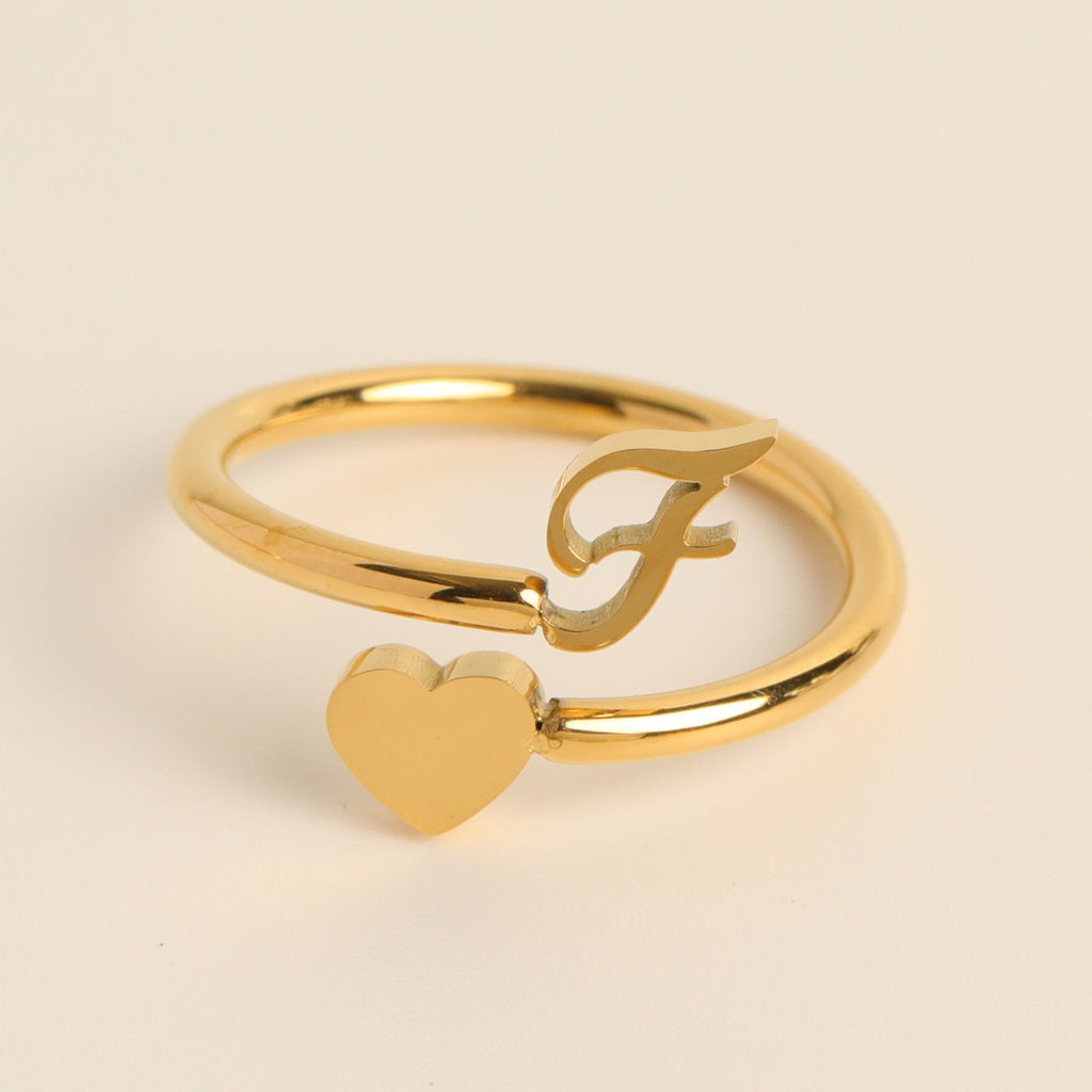 Personalized Initial Heart Ring - Adjustable
