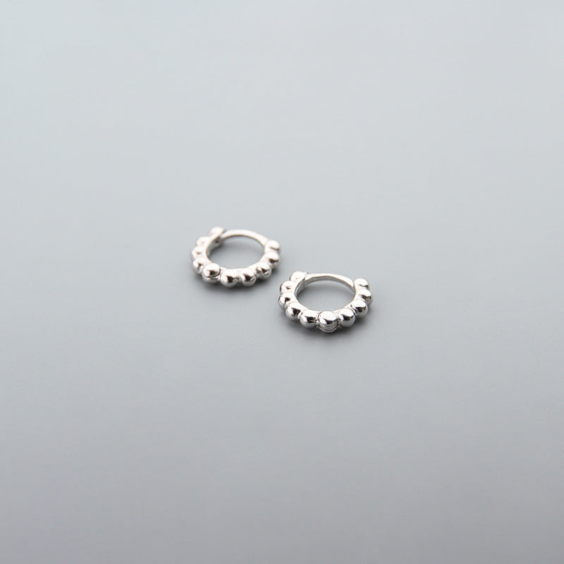 Sterling Silver Huggie Hoop Earrings, Pebble Circle Round Earrings, Minimalist Geometric Design