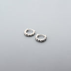 Sterling Silver Huggie Hoop Earrings, Pebble Circle Round Earrings, Minimalist Geometric Design