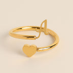 Personalized Initial Heart Ring - Adjustable