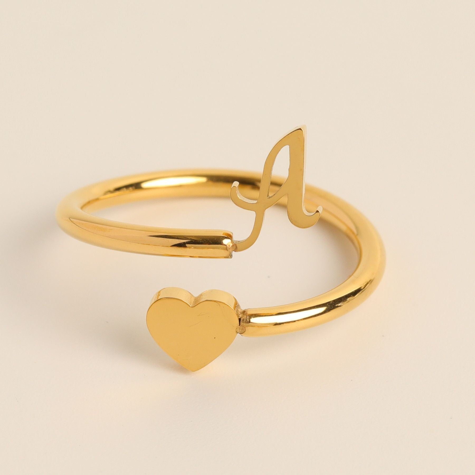 Personalized Initial Heart Ring - Adjustable