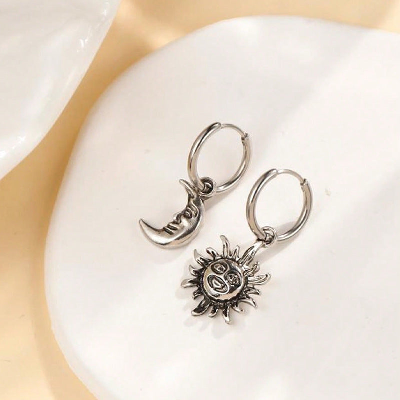 Sun and Moon Face Hoop Earrings