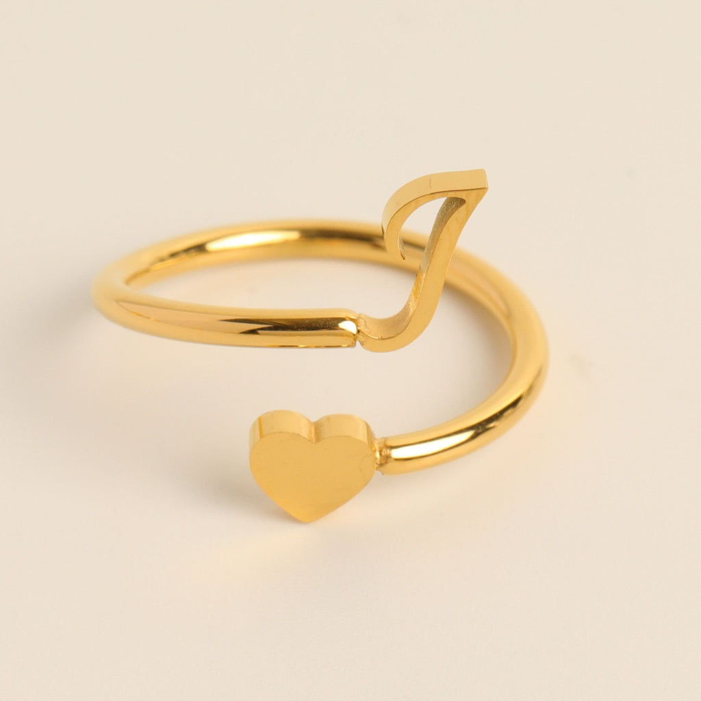 Personalized Initial Heart Ring - Adjustable