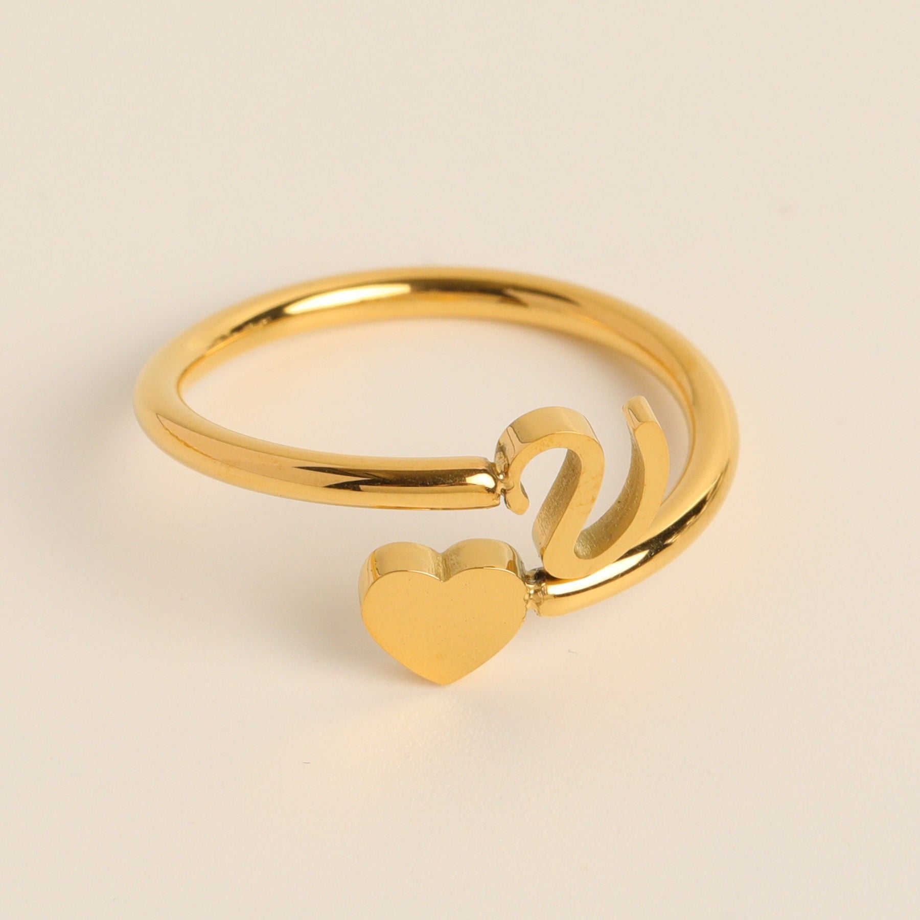Personalized Initial Heart Ring - Adjustable