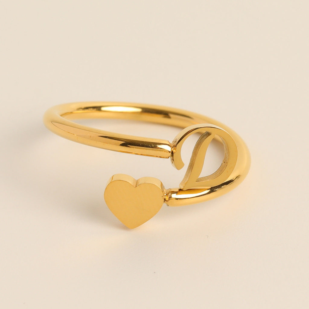 Personalized Initial Heart Ring - Adjustable