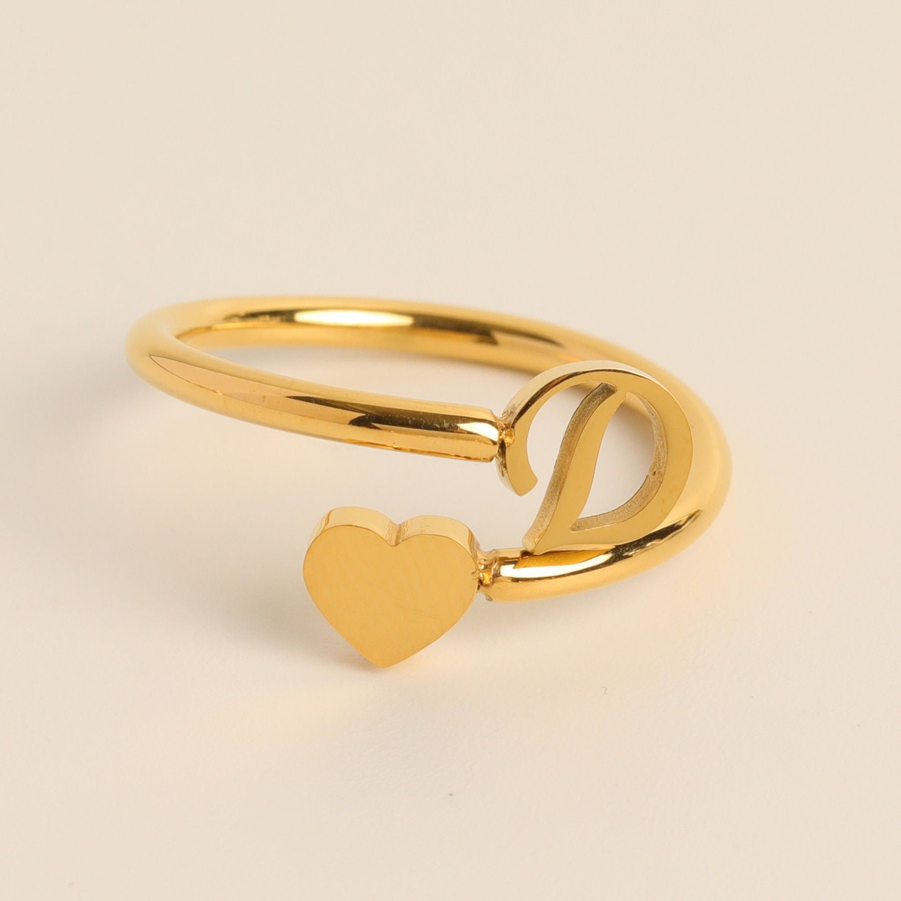 Personalized Initial Heart Ring - Adjustable