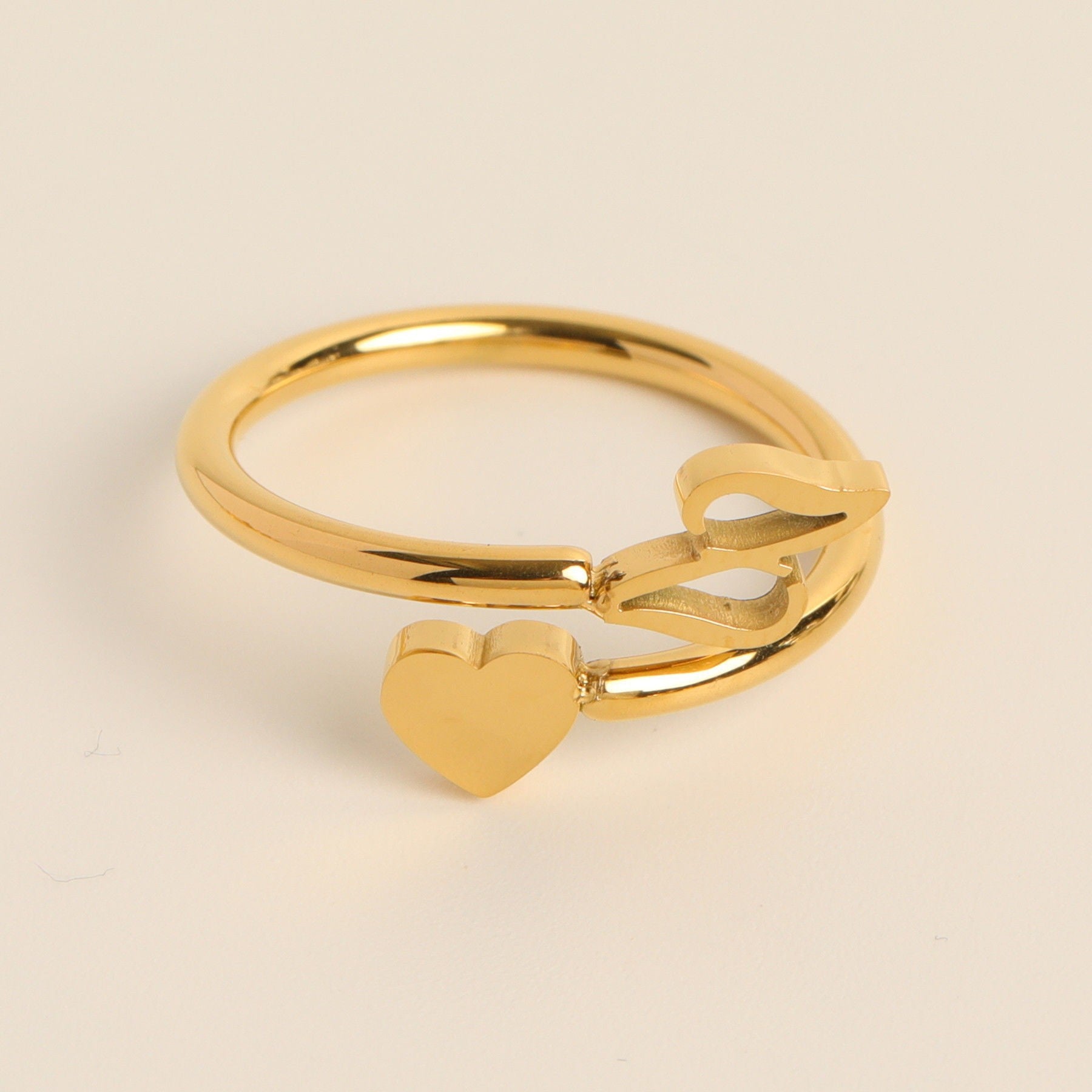 Personalized Initial Heart Ring - Adjustable