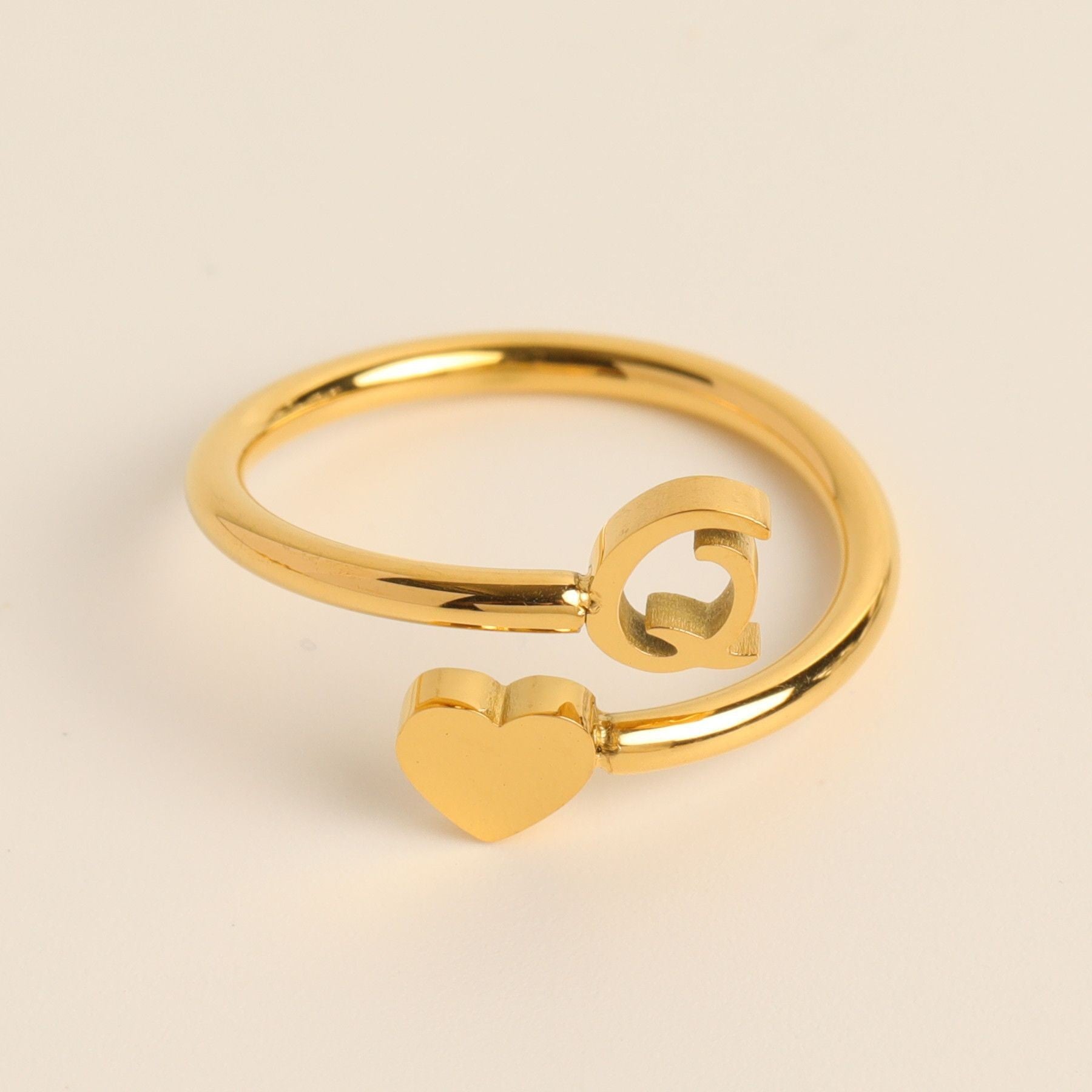 Personalized Initial Heart Ring - Adjustable