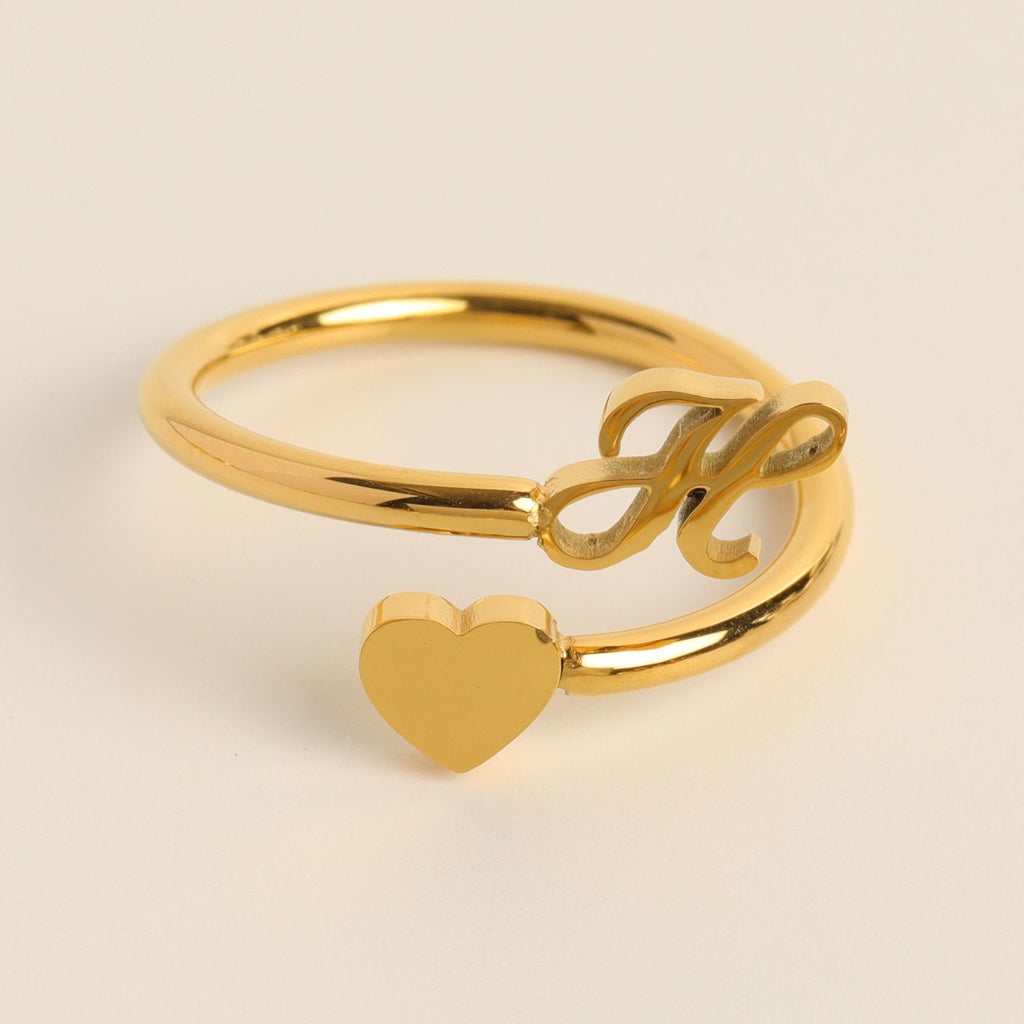 Personalized Initial Heart Ring - Adjustable