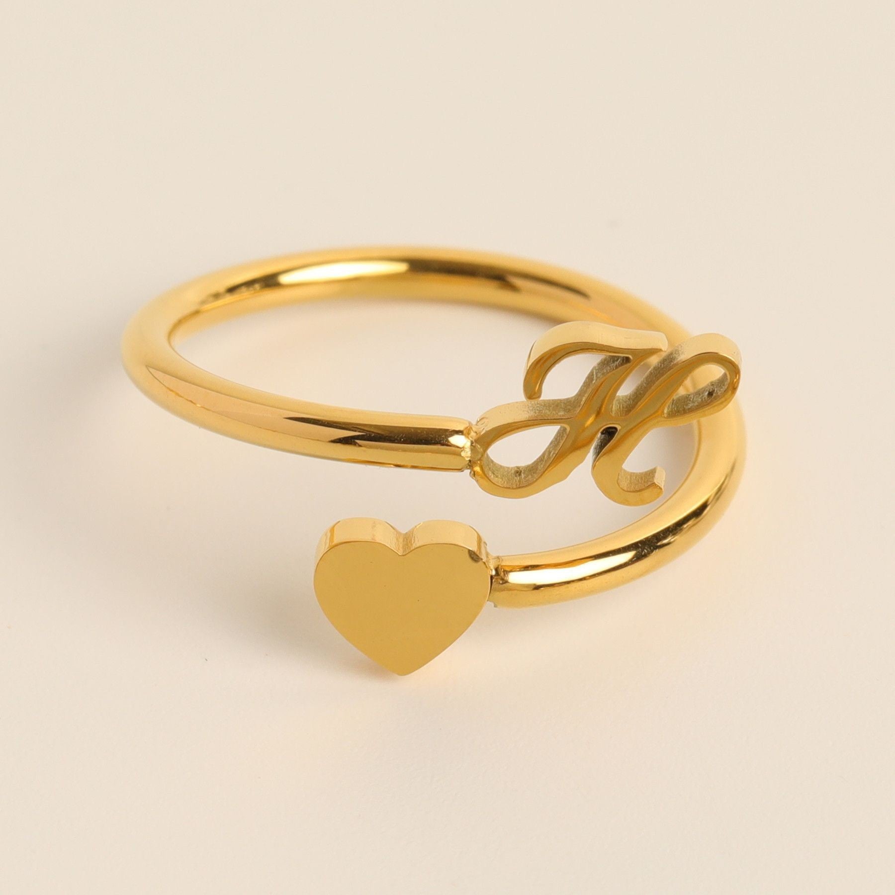 Personalized Initial Heart Ring - Adjustable