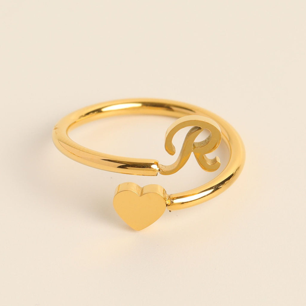 Personalized Initial Heart Ring - Adjustable