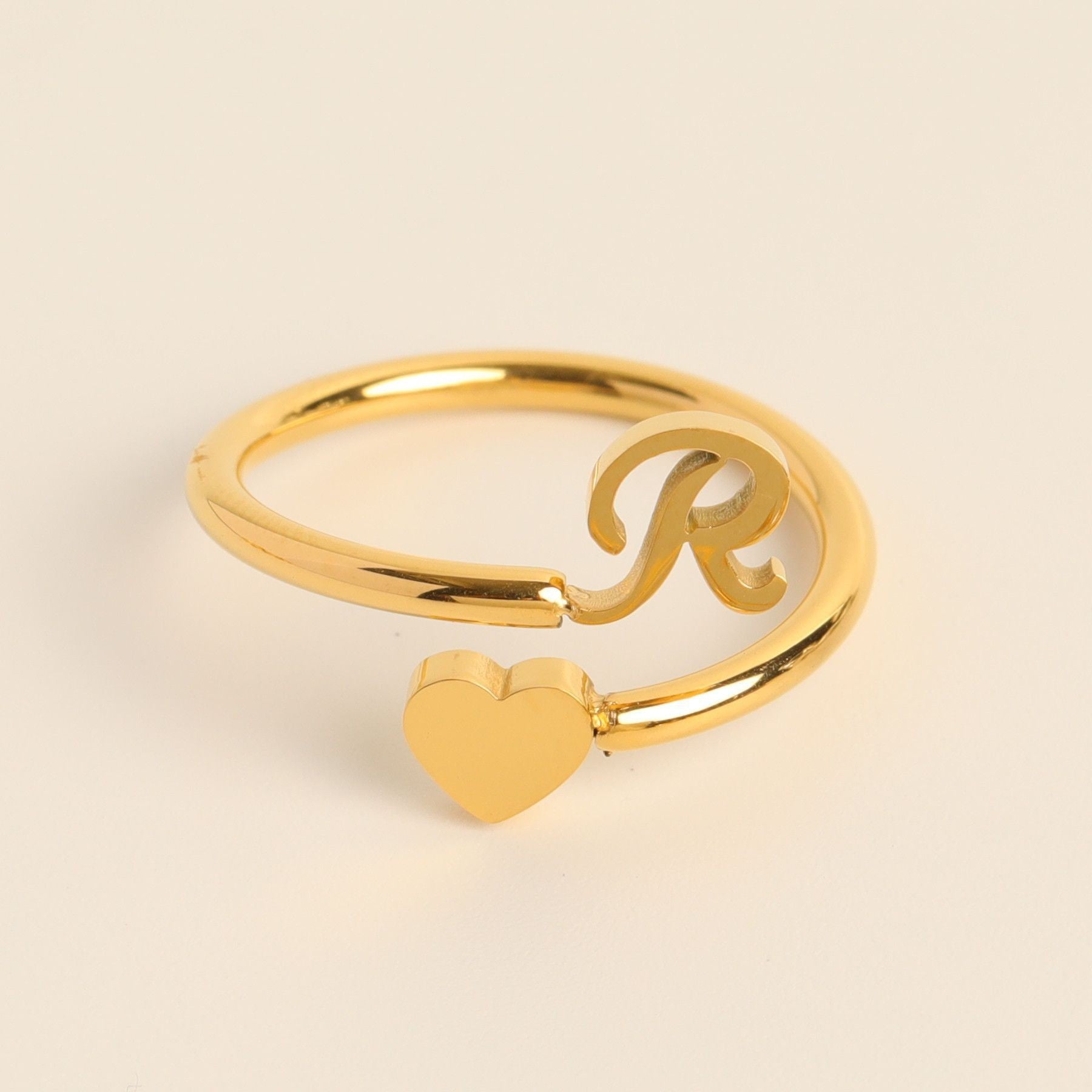 Personalized Initial Heart Ring - Adjustable