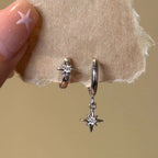 Tiny CZ Starburst Huggie Hoop Earrings in Sterling Silver, Silver, Gold or Rose Gold, North Star Earrings, Sunburst Earrings, Celestial