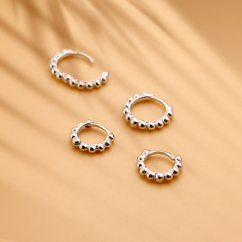 Sterling Silver Huggie Hoop Earrings, Pebble Circle Round Earrings, Minimalist Geometric Design