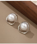 Genuine Freshwater Pearl and Mobius Circle Stud Earrings in Sterling Silver, Delicate Keshi Pearl Halo Earrings,  Genuine Freshwater Pearls
