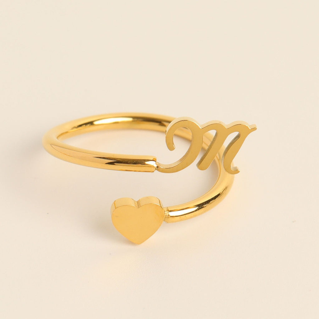 Personalized Initial Heart Ring - Adjustable