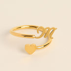 Personalized Initial Heart Ring - Adjustable