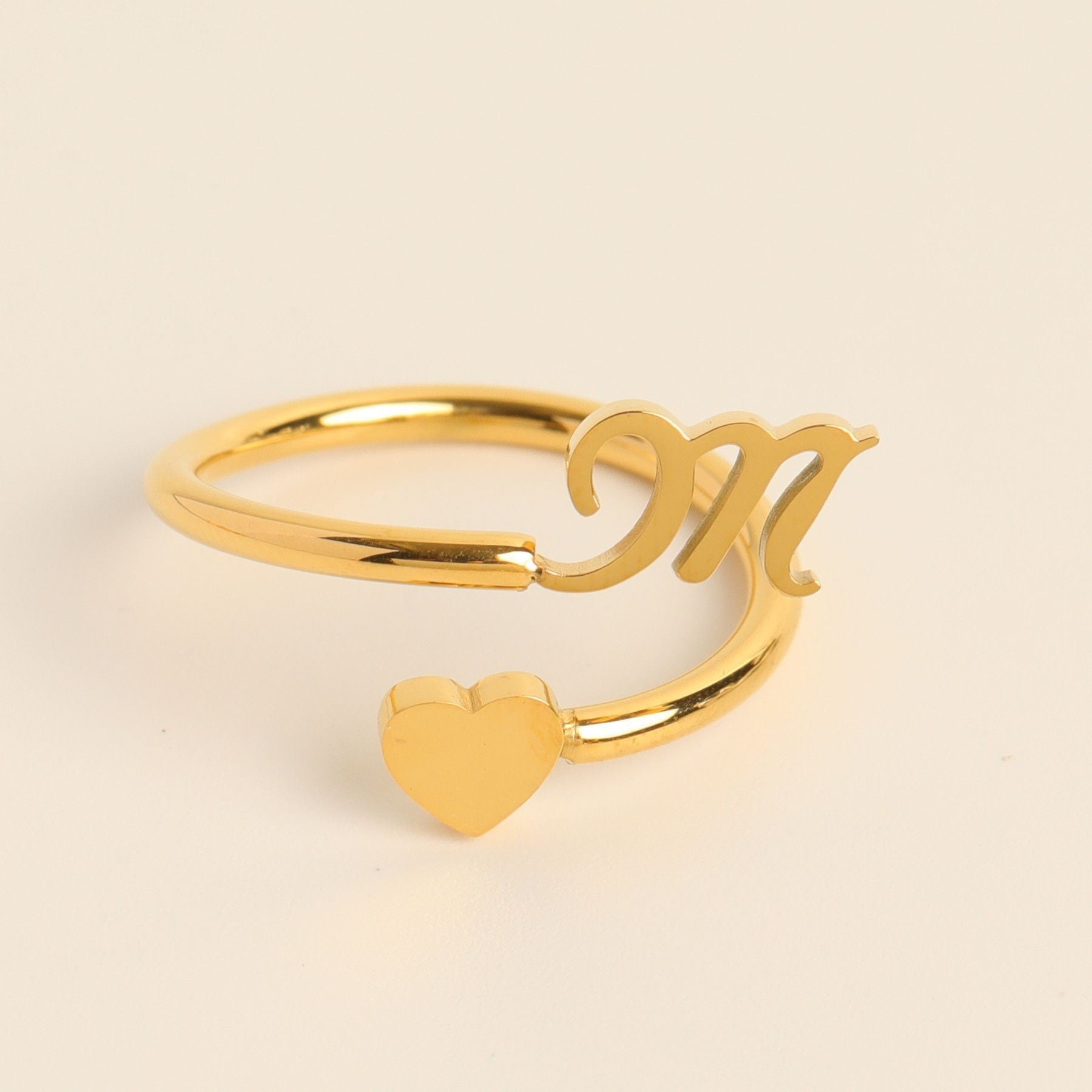 Personalized Initial Heart Ring - Adjustable