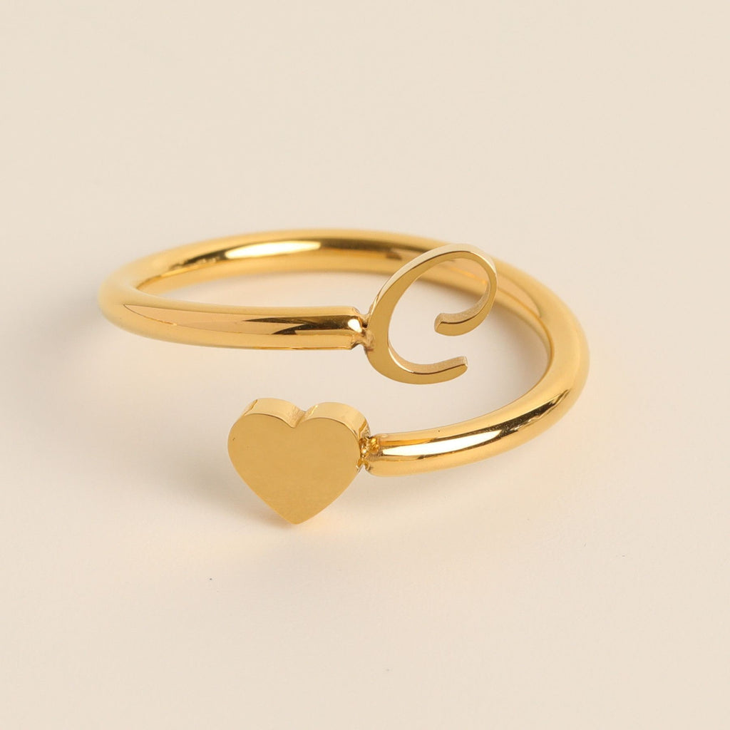 Personalized Initial Heart Ring - Adjustable