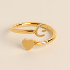 Personalized Initial Heart Ring - Adjustable