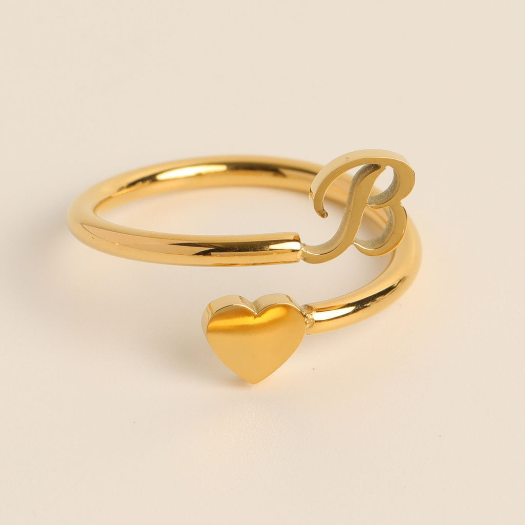 Personalized Initial Heart Ring - Adjustable
