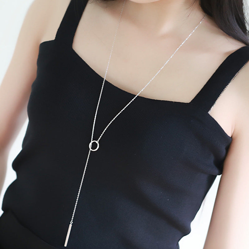Sterling Silver Circle Bar Lariat Necklace