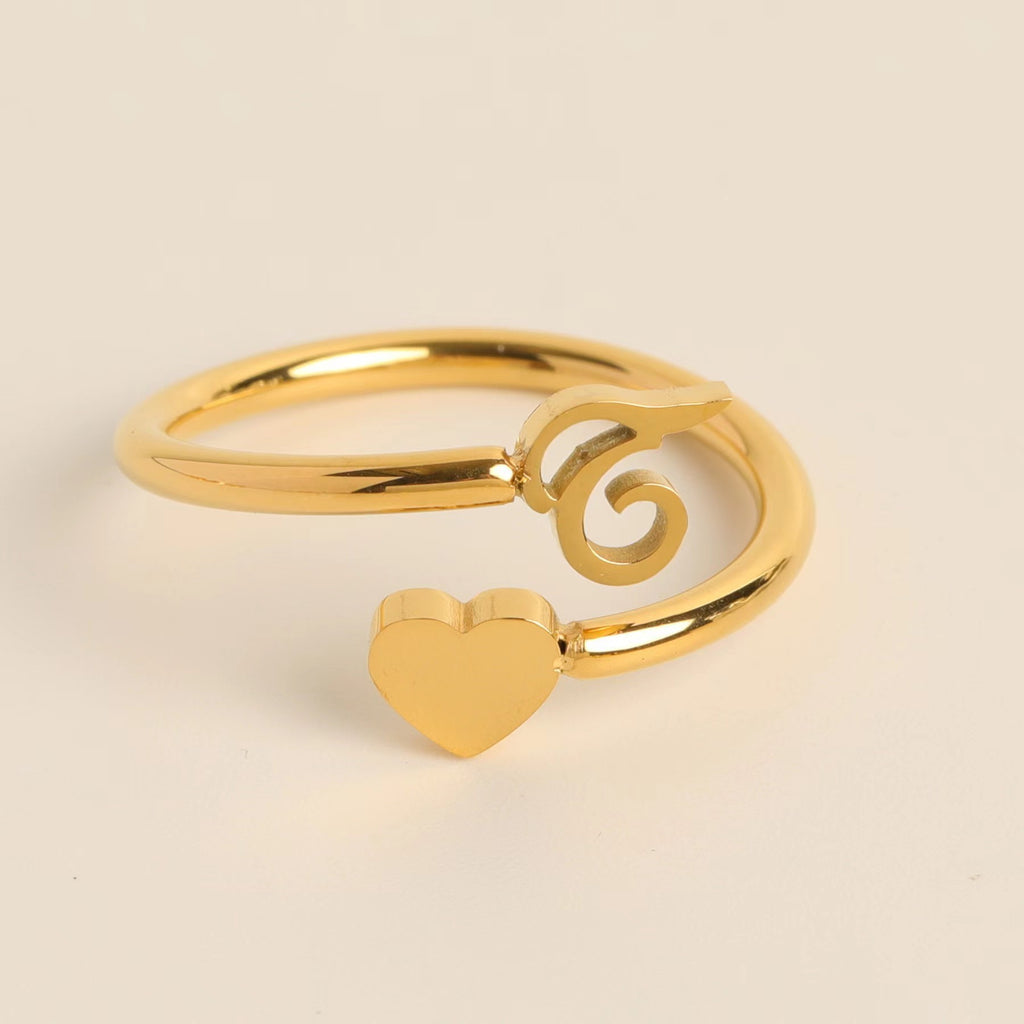Personalized Initial Heart Ring - Adjustable