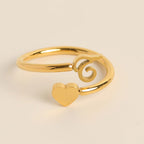 Personalized Initial Heart Ring - Adjustable