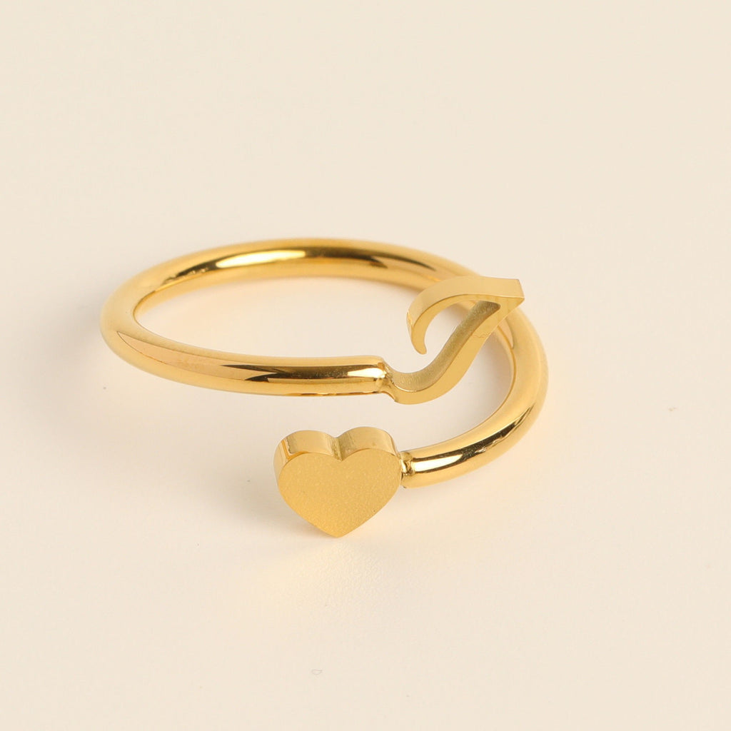 Personalized Initial Heart Ring - Adjustable