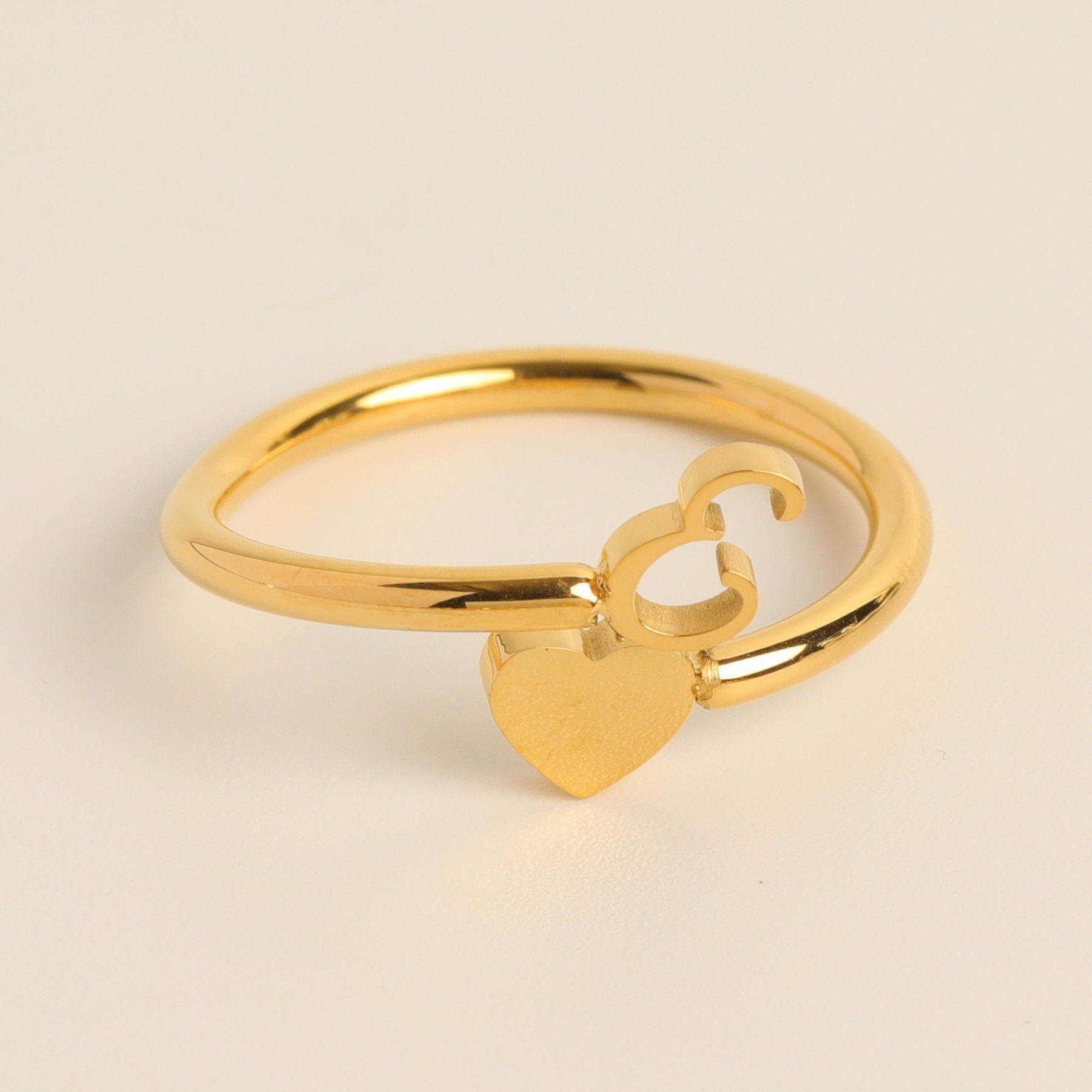 Personalized Initial Heart Ring - Adjustable