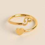 Personalized Initial Heart Ring - Adjustable