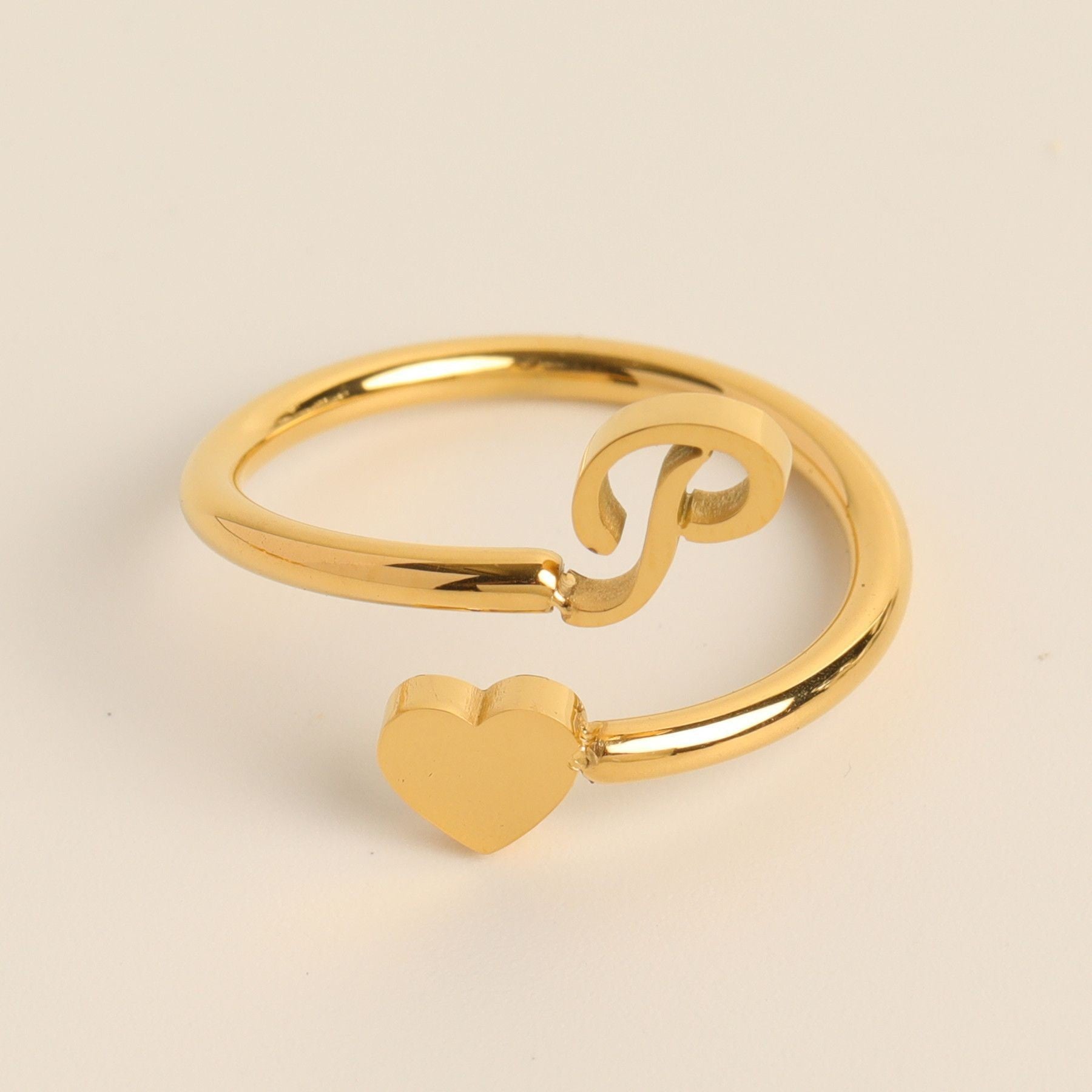 Personalized Initial Heart Ring - Adjustable