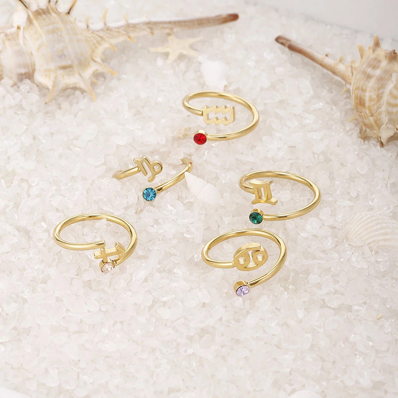 Zodiac Birthstone Adjustable Gold colored Ring