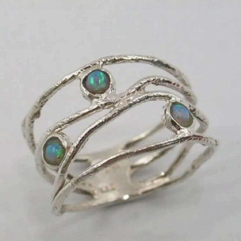 Elegant Silver Opal Vine Ring