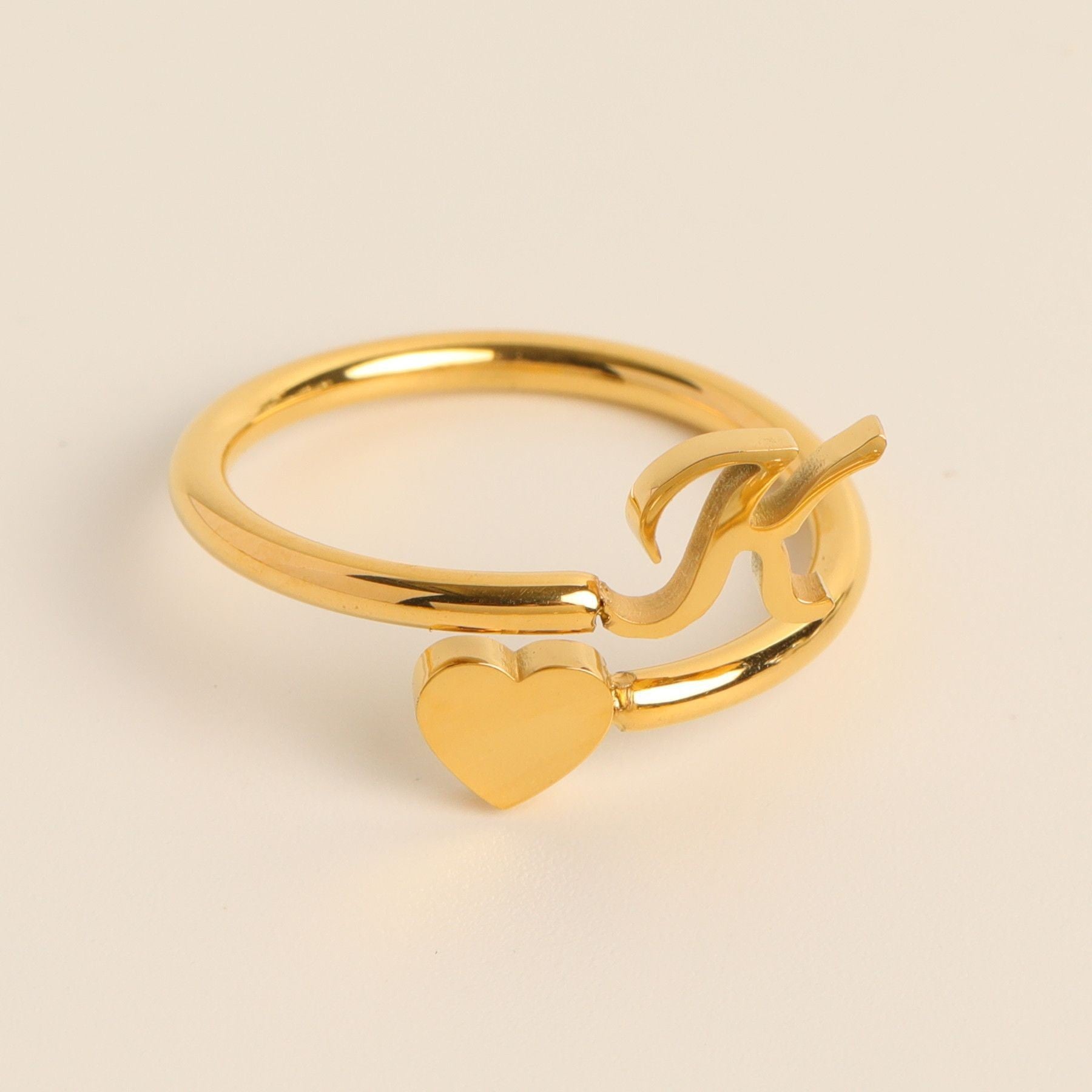 Personalized Initial Heart Ring - Adjustable