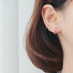 Sterling Silver Huggie Hoop Earrings, Pebble Circle Round Earrings, Minimalist Geometric Design