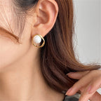 Genuine Freshwater Pearl and Mobius Circle Stud Earrings in Sterling Silver, Delicate Keshi Pearl Halo Earrings,  Genuine Freshwater Pearls
