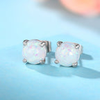 Minimalist Opal Stud Earrings in Sterling Silver, Simulated White Opal, Tiny Circle Dot Jewellery