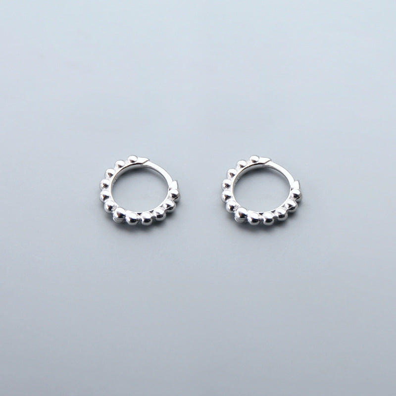 Sterling Silver Huggie Hoop Earrings, Pebble Circle Round Earrings, Minimalist Geometric Design
