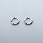 Sterling Silver Huggie Hoop Earrings, Pebble Circle Round Earrings, Minimalist Geometric Design