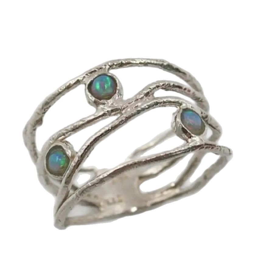 Elegant Silver Opal Vine Ring