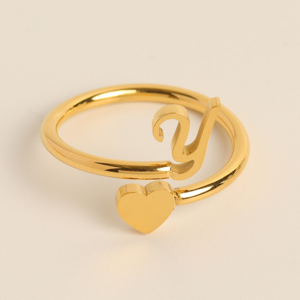 Personalized Initial Heart Ring - Adjustable