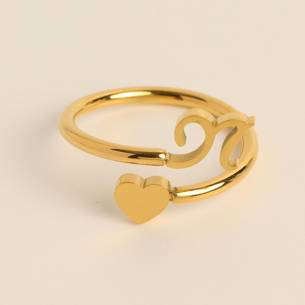 Personalized Initial Heart Ring - Adjustable