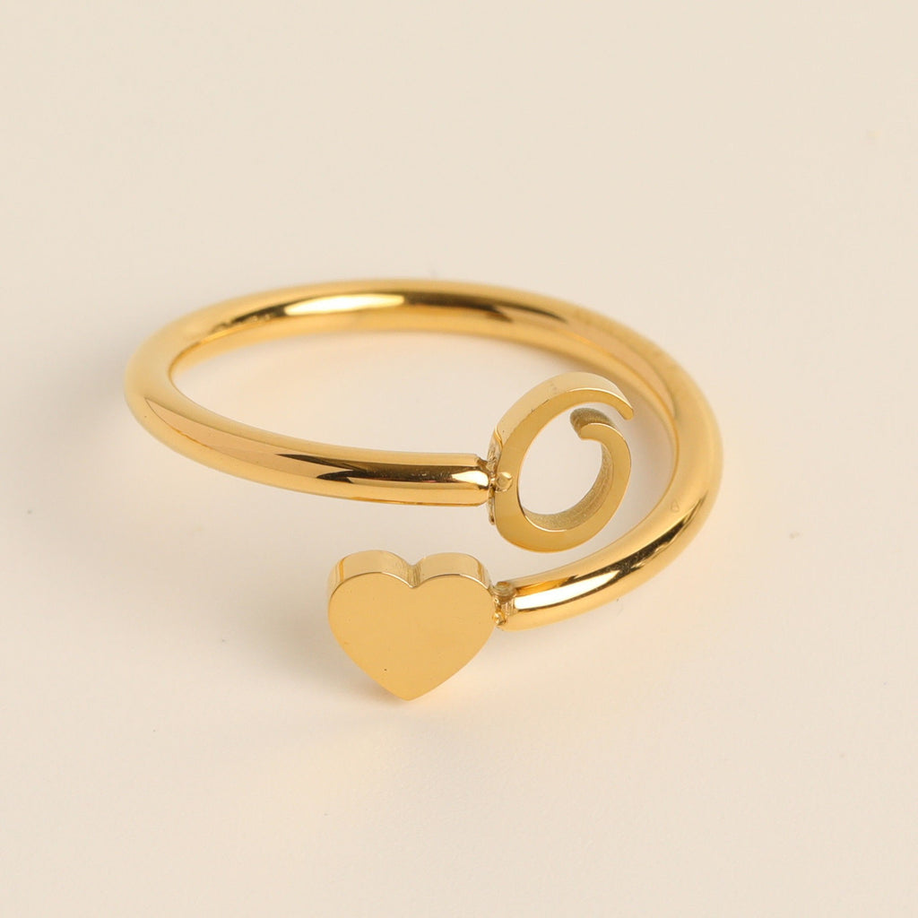 Personalized Initial Heart Ring - Adjustable